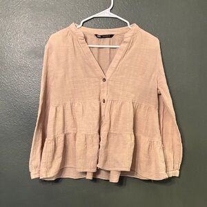Women's Beige Boho Button-Up Top